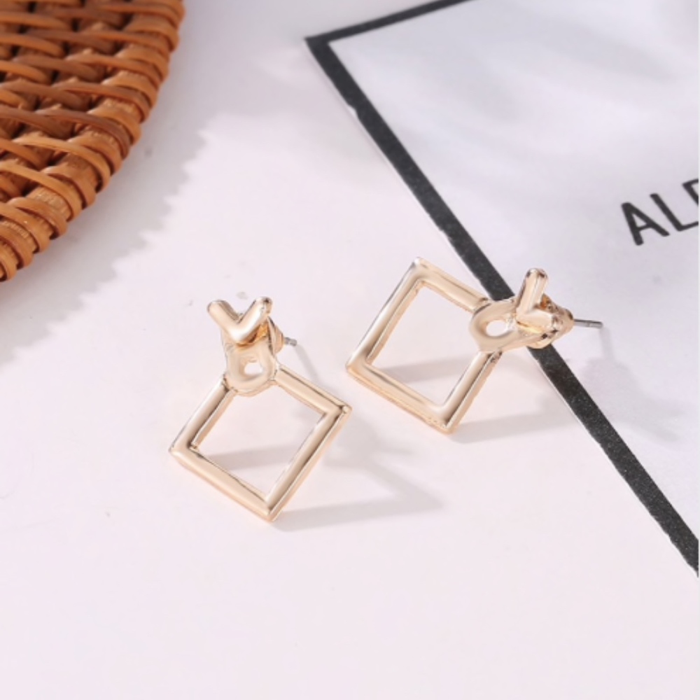 'Harlow' Square Geometric Ear Jacket Gold Earrings - Picture 2 of 5